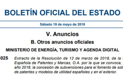Subvenciones 2018 para el fomento de las solicitudes de patentes y modelos de utilidad españoles y en el exterior