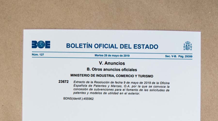 CONVOCATORIA 2019 DE SUBVENCIONES PARA EL FOMENTO DE LAS SOLICITUDES DE PATENTES DE INVENCION Y MODELOS DE UTILIDAD. PROGRAMA INTERNACIONAL.