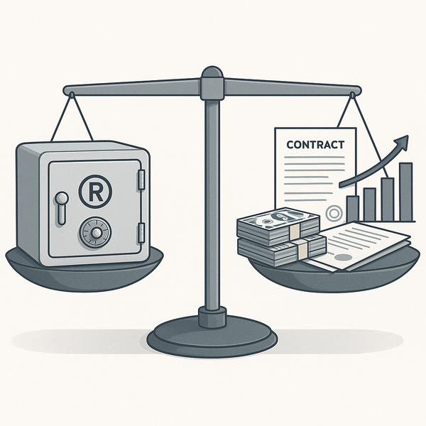 Balanza con dinero y contratos